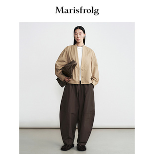 Marisfrolg玛丝菲尔春季新款优雅休闲米黄色V字蝙蝠袖短外套女款