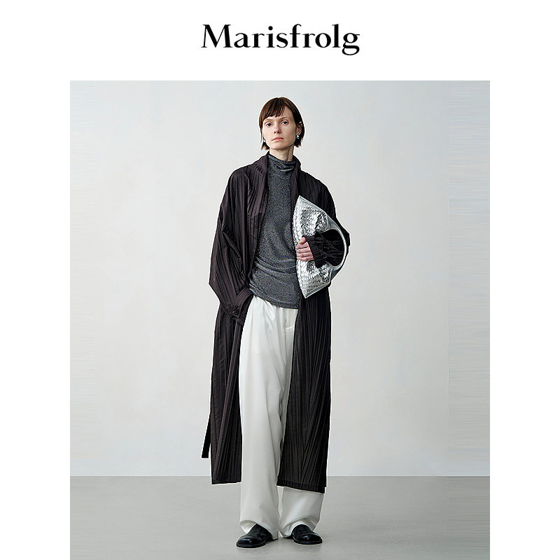 【随型风衣】Marisfrolg玛丝菲尔秋季新款棕色压褶睡袍式风衣外套