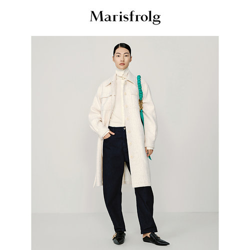 Marisfrolg玛丝菲尔秋季新款优雅休闲时尚中长款亮片毛呢外套女