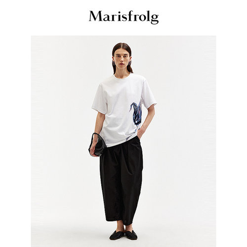 Marisfrolg玛丝菲尔纯棉休闲刺绣印花时尚T恤女上衣