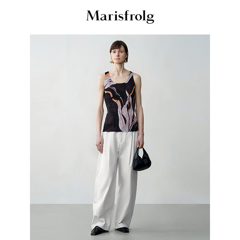 Marisfrolg玛丝菲尔秋季新款印花光感肌理简约大气时尚背心女