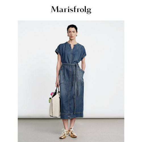 【新能量裙像】Marisfrolg玛丝菲尔夏季新款深蓝色牛仔连衣裙女士