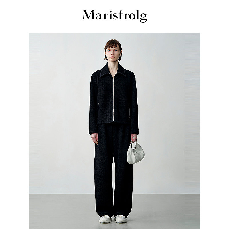 【随型外套】Marisfrolg玛丝菲尔秋季黑色金属拉链立体提花外套女