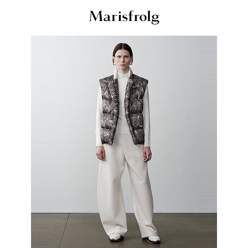 Marisfrolg玛丝菲尔冬季新款时尚醋酸花色时尚羽绒服马甲外套女士