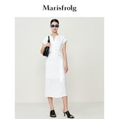 法式 新款 玛丝菲尔夏季 收腰绑带白色连衣裙 意大利进口面料
