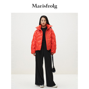 【商场同款】玛丝菲尔奥莱春季新款亮橙色立领菱形格短款羽绒服