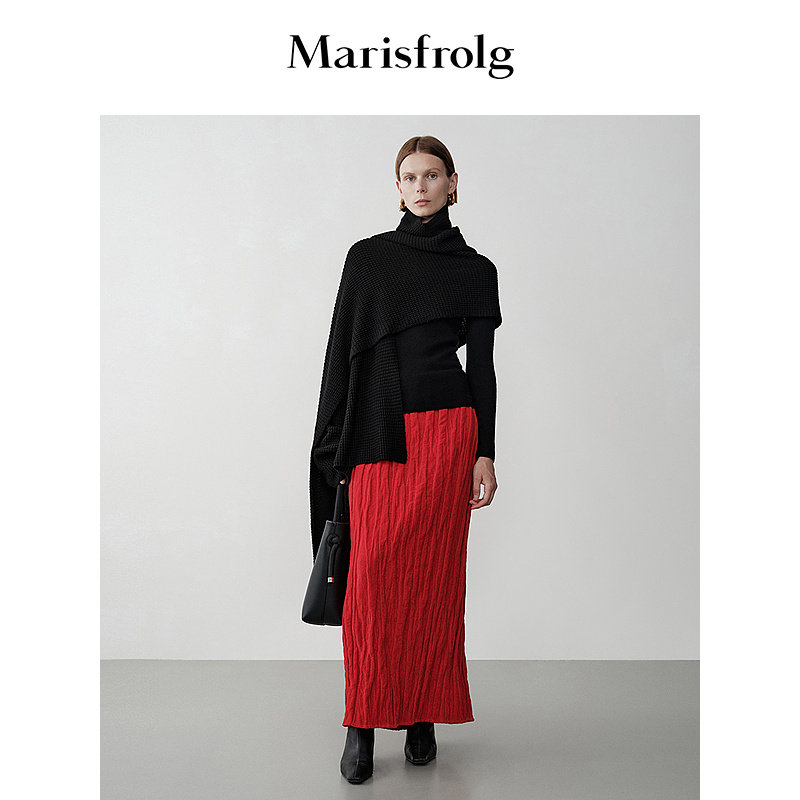 Marisfrolg玛丝菲尔冬季新款优雅时尚斗篷型围裹式针织披肩针织衫