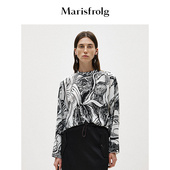 印花桑蚕丝长袖 T恤女 新款 圆领时尚 商场同款 玛丝菲尔奥莱春季