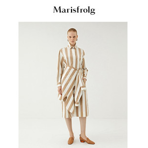 玛丝菲尔春季新款长袖中长款连衣裙裙子女