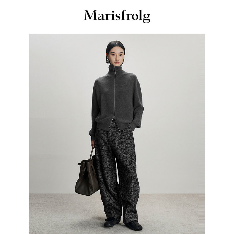 【绵羊毛100%】Marisfrolg玛丝菲尔冬季新款法式高领浅灰针织衫女