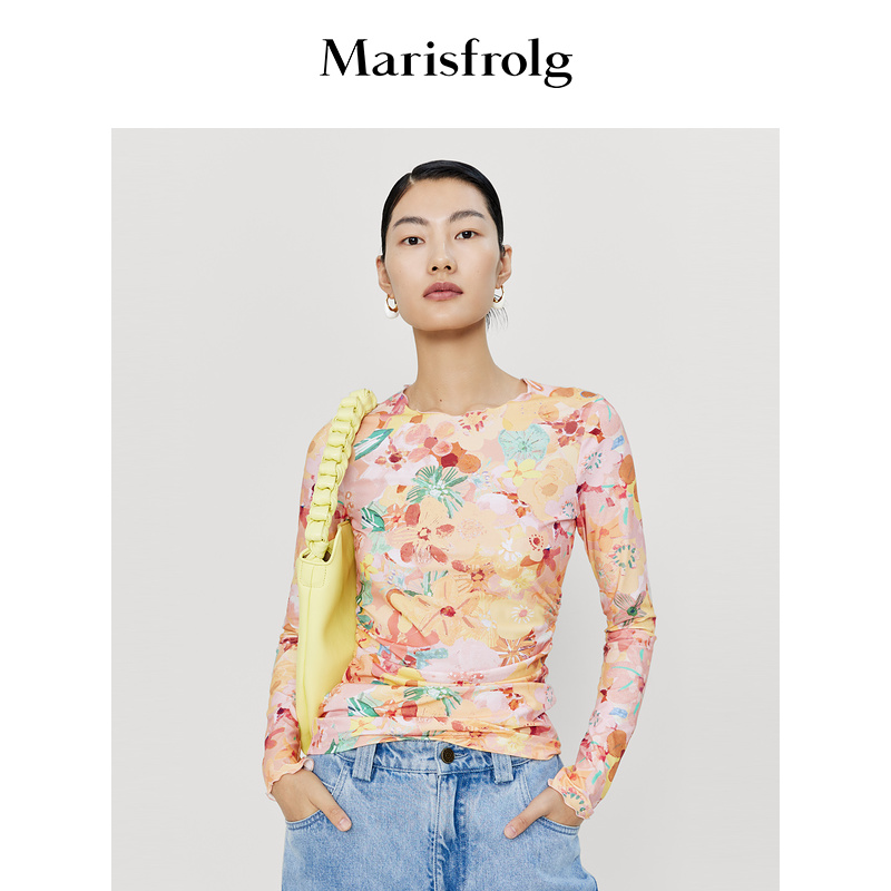 【会员价470元】玛丝菲尔t恤春季新款修身长袖打底衫女上衣