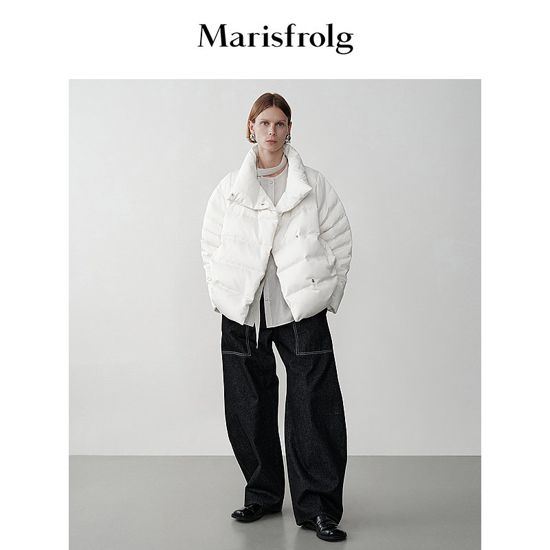 Marisfrolg玛丝菲尔冬季新款优雅松弛椰奶白立领时尚羽绒服外套女