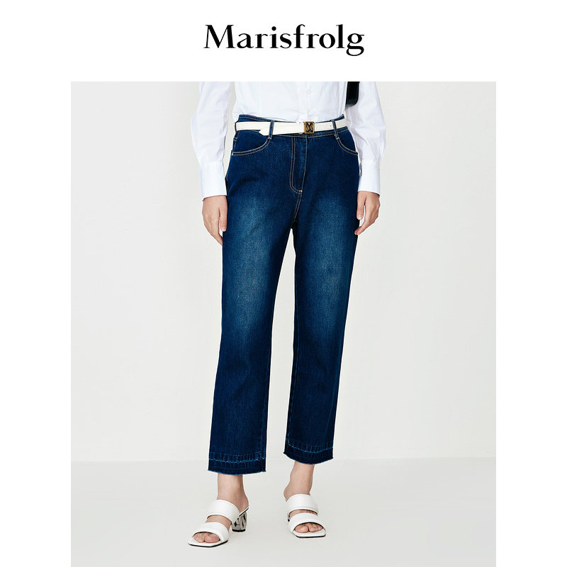 【会员秒杀】Marisfrolg玛丝菲尔秋季新款蓝色复古纯棉水洗牛仔裤