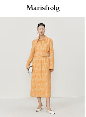 【梵高画作】玛丝菲尔春季新款羊毛橙色毛呢外套大衣长款