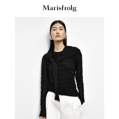 Marisfrolg玛丝菲尔秋季新款休闲修身圆领套头肌理感针织衫女上衣