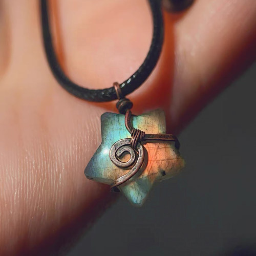 天然拉长石星星锁骨吊坠饰品小众