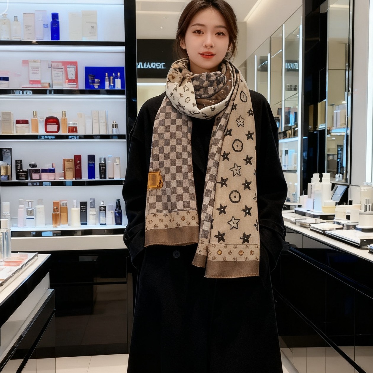 冬季保暖丝巾女两用围巾高级感春秋百搭棉麻披肩洋气时尚女士格子