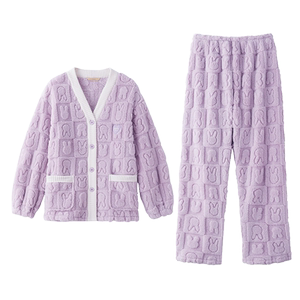 秋鹿冬季珊瑚绒睡衣女2026新款加绒加厚秋冬开衫北极绒家居服套装