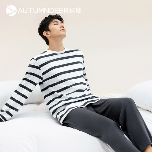 秋鹿男士长袖春秋睡衣