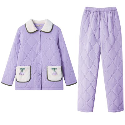 秋鹿2025年新款三层加厚夹棉睡衣女款冬款保暖甜美家居服女秋冬