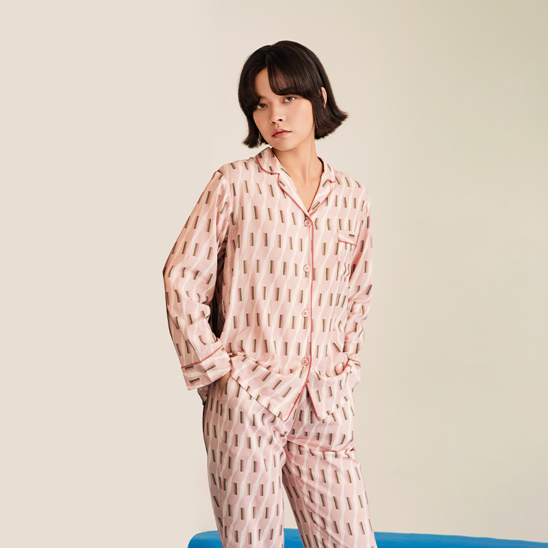 秋鹿旗下子品牌【jenize】睡衣梭织棉粘印花国民领九分袖九分裤女