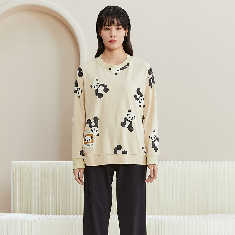 秋鹿【清仓特价】卡通印花套头针织纯棉睡衣女春秋季休闲家居服,女士内衣/男士内衣/家居服,睡衣/家居服套装,淘宝优惠券,粉丝福利购,淘宝优惠卷