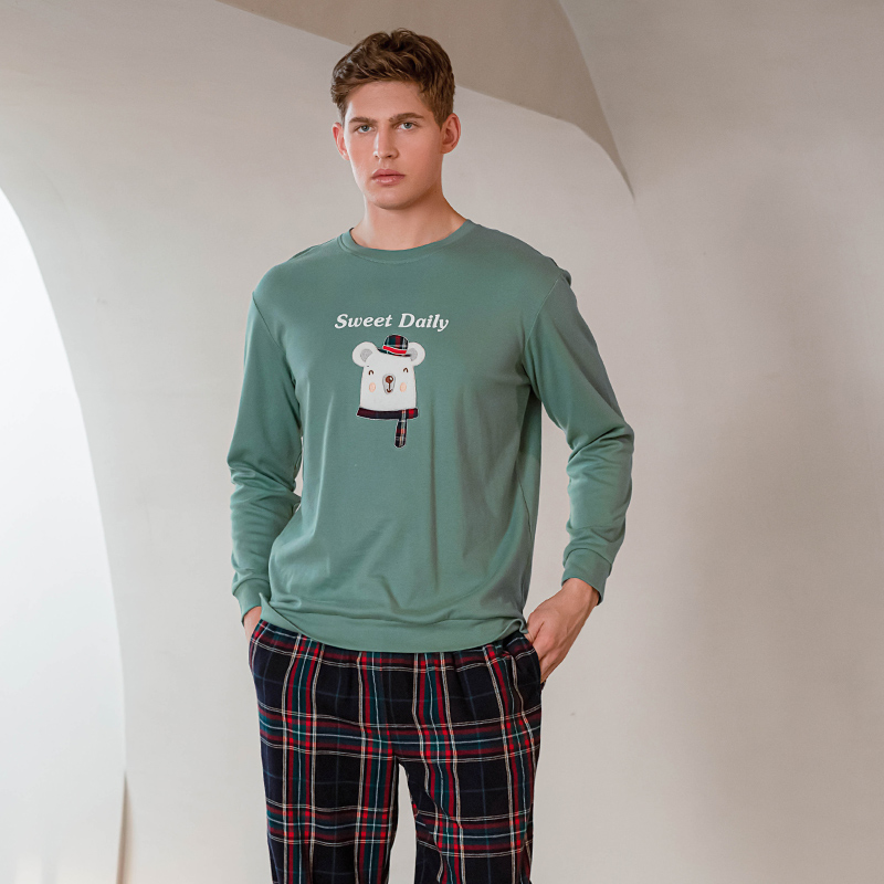 纯棉情侣睡衣秋鹿卡通印花女