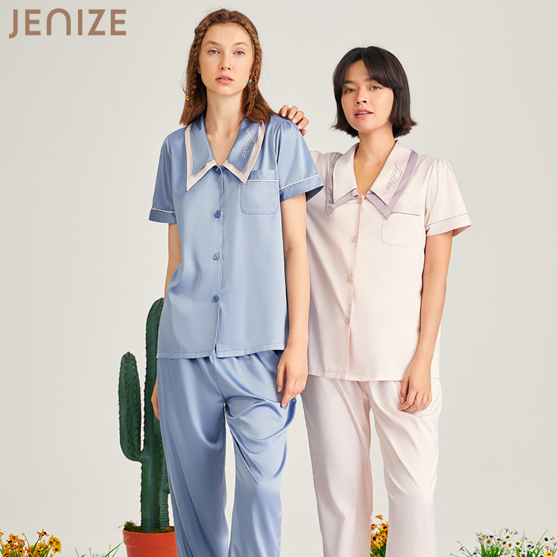 秋鹿夏季冰丝短袖长裤家居服套装