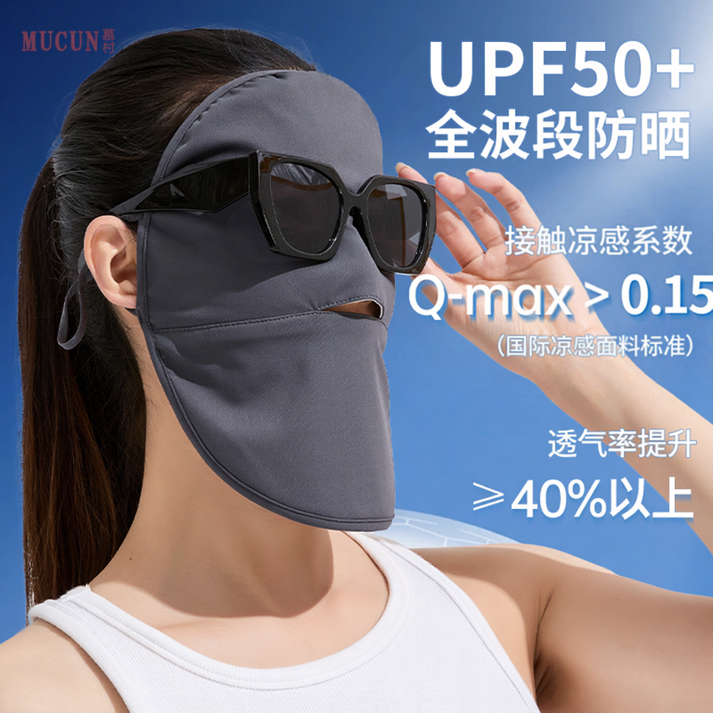 防晒面罩女防紫外线夏季薄款遮全脸冰丝透气凉感开鼻孔披肩口罩