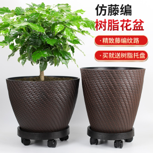 环球特大号藤编圆形树脂大型植琴叶榕龟背竹天堂鸟种植盆花盆清仓