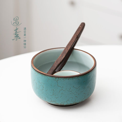 遇素复古日式花釉小号茶渣缸茶洗