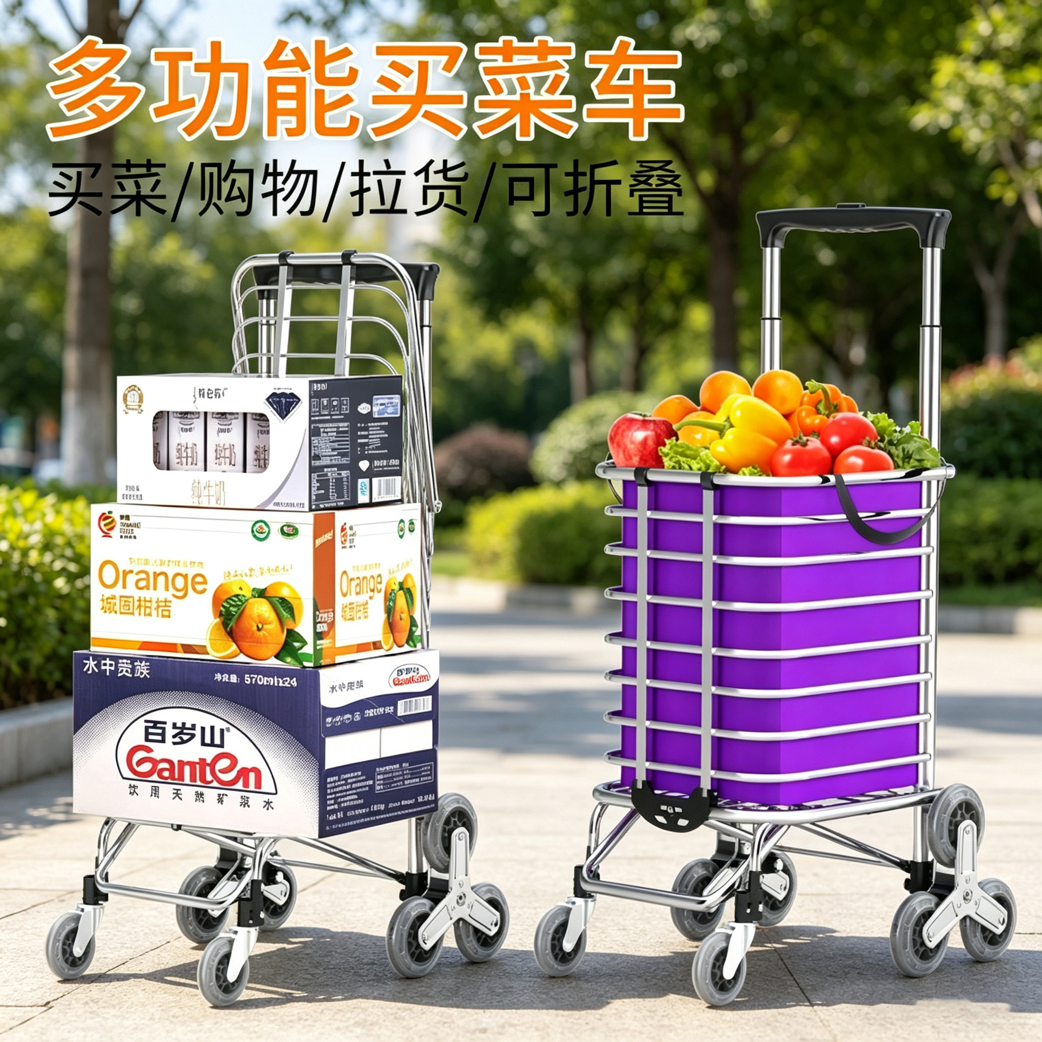 买菜车小拉车家用折叠轻便购物车小推车爬楼两用拉杆车老人手拉车
