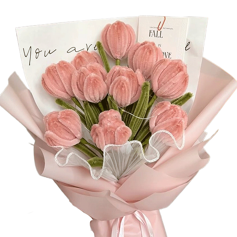 荷花扭扭棒花束编织材料包全套荷叶花苞手工diy浅粉白色毛根幼儿园向日葵扭扭花加密妞妞棒女孩礼物饰品批发