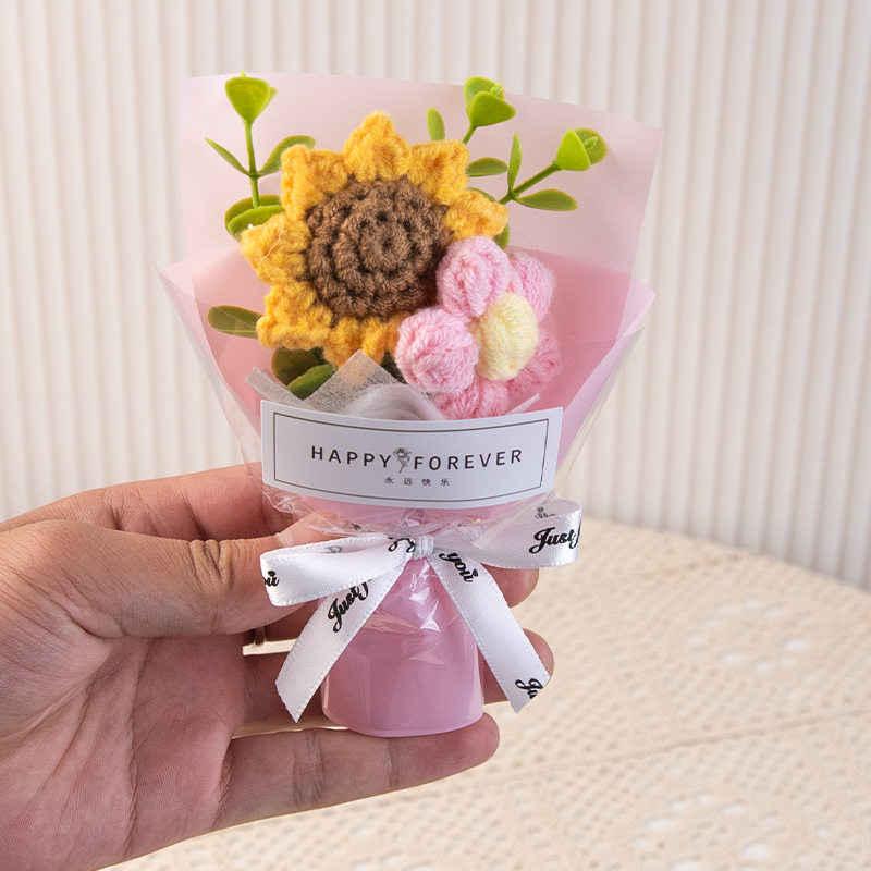 向日葵针织小花束泡芙太阳花手工编织成品国庆中秋节伴手礼盒搭配