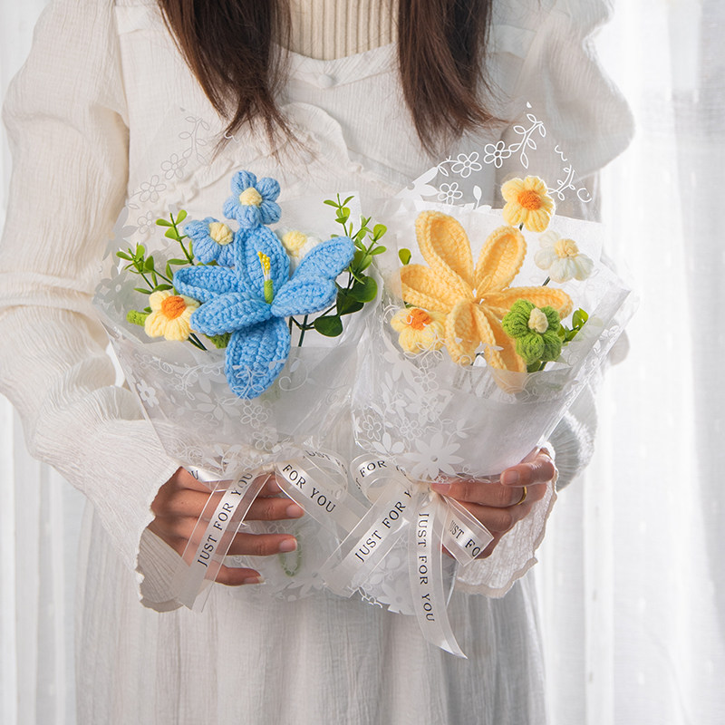 母亲节护士节百合花针织小花束毛线手工编织成品送妈妈礼物毕业季图片