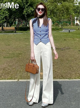 白色窄版阔腿牛仔裤女2026夏季新款高腰宽松高级垂感小个子直筒裤