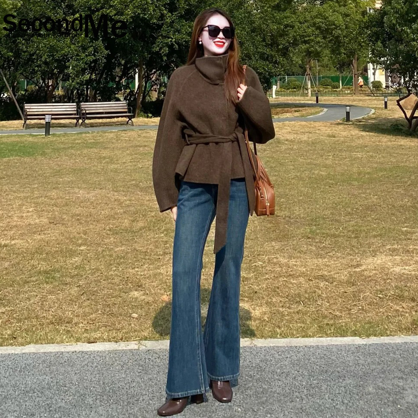 秋季高腰宽松微弹显瘦牛仔裤女