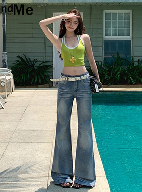 浅蓝色微喇牛仔裤女2026夏季新款高腰显瘦宽松不贴腿辣妹喇叭裤子