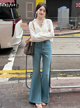 浅蓝色微喇牛仔裤女2026夏季新款高腰显瘦宽松小个子不贴腿喇叭裤