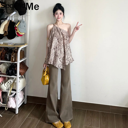 夏季高腰微喇显瘦拖地牛仔裤女