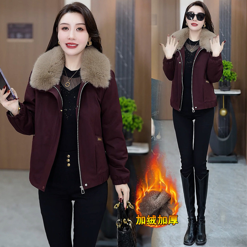 新品加绒加厚时尚短外套女冬季新款洋气显瘦保暖大毛领夹克休闲上