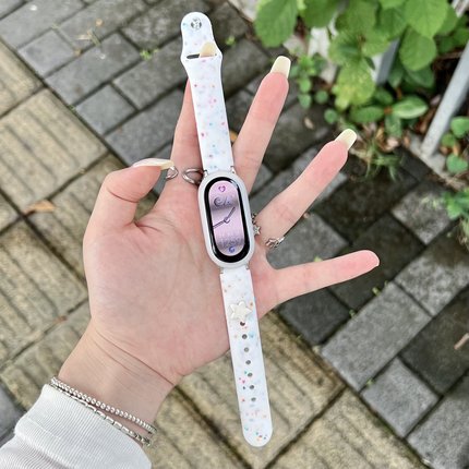 iboann适用小米手环10表带反扣9/8彩屑硅胶7替换腕带6/5/4/3通用NFC版配件透明保护壳膜男女生夏天ins
