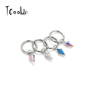 F136钛合金菱形挂坠耳环卡扣式免摘养耳耳骨环小众朋克吊坠耳圈