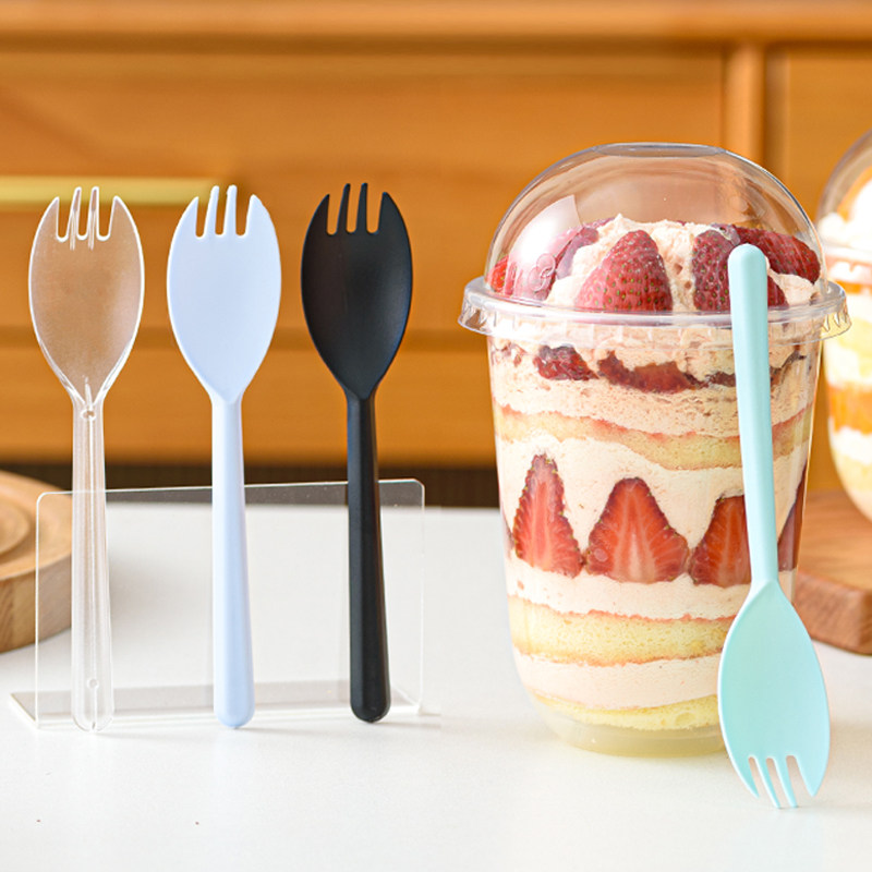 一次性塑料长柄勺叉叉子叉勺甜品蛋糕叉一体水果捞冰淇淋勺独立装,餐饮具,叉/勺/筷套装,淘宝优惠券,粉丝福利购,淘宝优惠卷