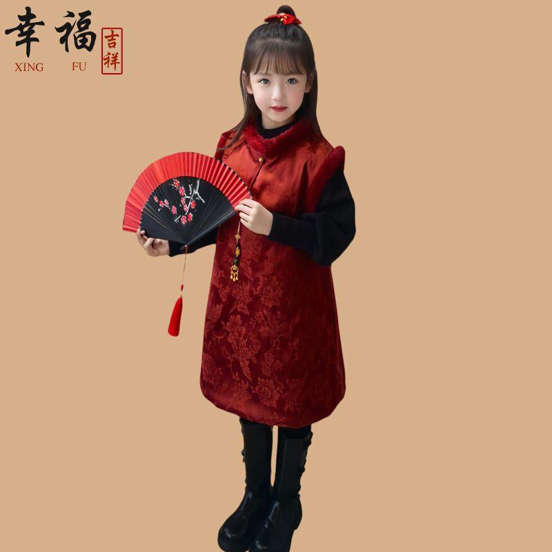 新中式中国风保暖棉服亲子装秋冬2025新款母女款拜年服背心裙马甲