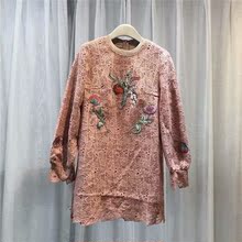 蕾丝镂空A字连衣裙女 甜美显瘦花卉刺绣圆领长袖 2018秋装 新款