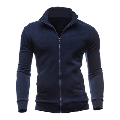 Men's solid color zipper stand up collar sweatshirt jacket