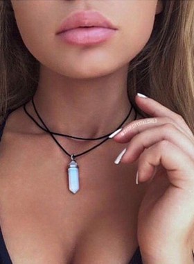 速卖通欧美复古皮绳水晶吊坠