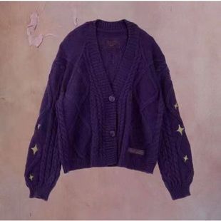 星星扭绳毛衣Twists cuffs embroidered star twist rope sweater
