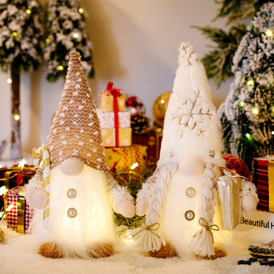 Christmas long beard plush hat light figurine ornament娃娃
